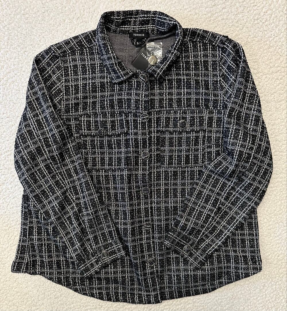 NWT* Torrid Womens Boucle Plaid Shacket Jacket Size 1/1X